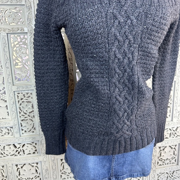 Y2K Old Navy Gray Lambs Wool Angora Blend Chunky Hooded Sweater Sz Womens Medium - Picture 3 of 8